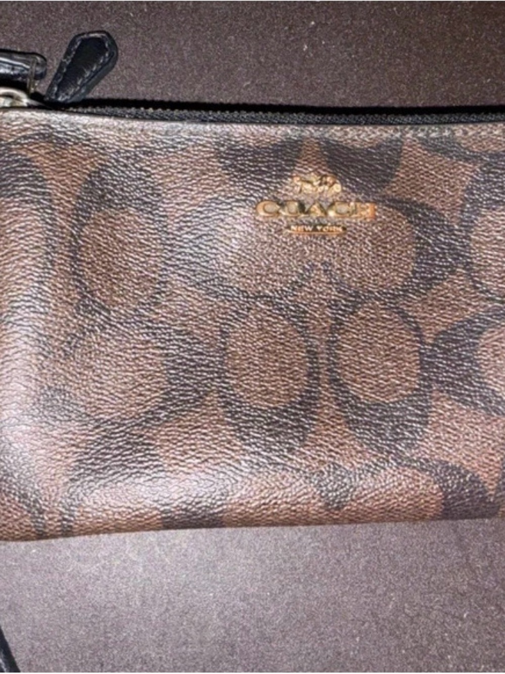 Coach Brown Signature Canvas Wristlet with Gold Logo